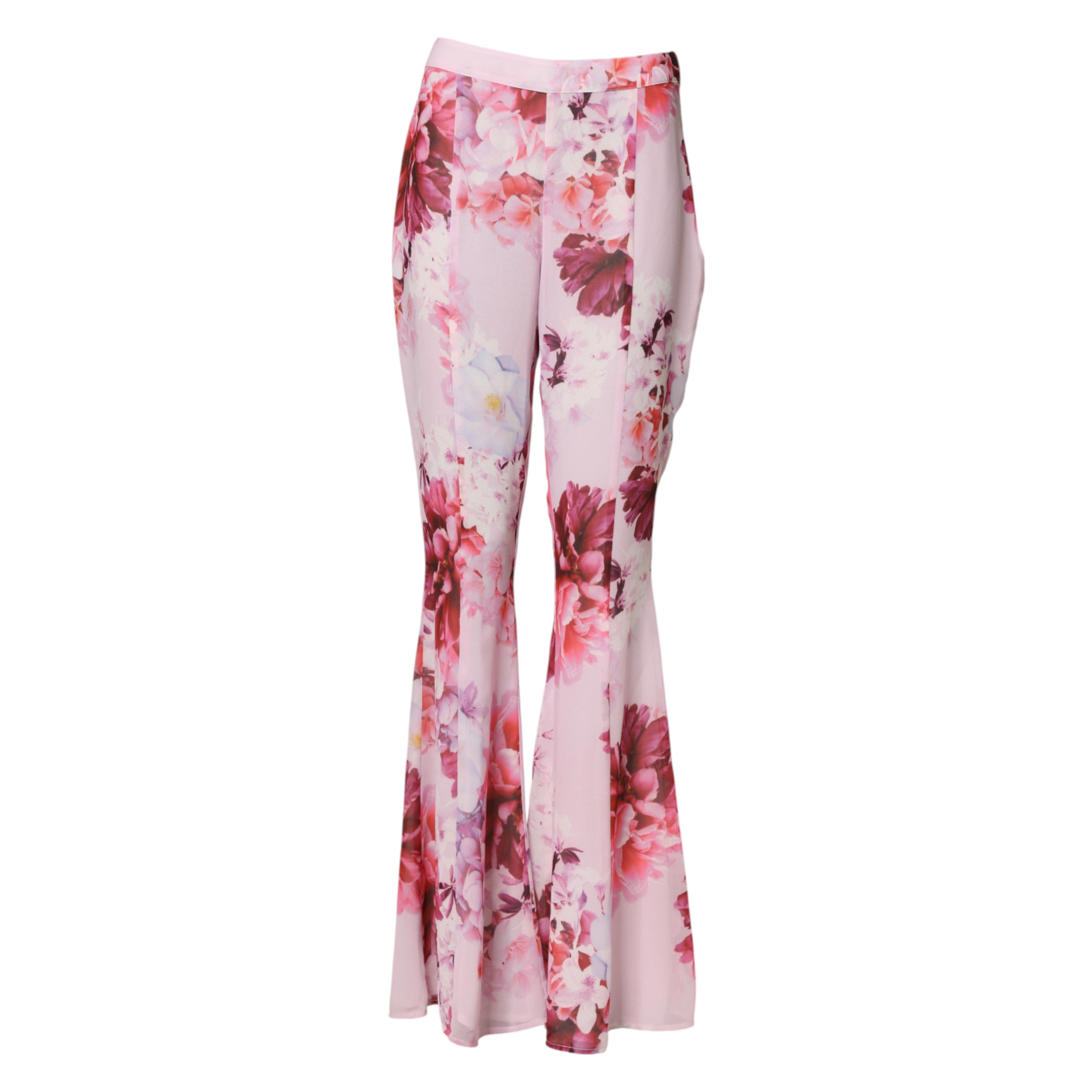 Guess By Marciano Pink Floral Flared High Waist Trouser Pants